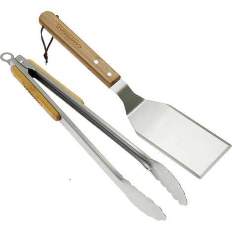 Campingaz Juego de utensilios para barbacoa Pinzas y espátula  Utensilios para cocinar a la parrilla  Acero inoxidable y madera maciza de bambú  Ideal para mariscos, carnes, pescados y verduras