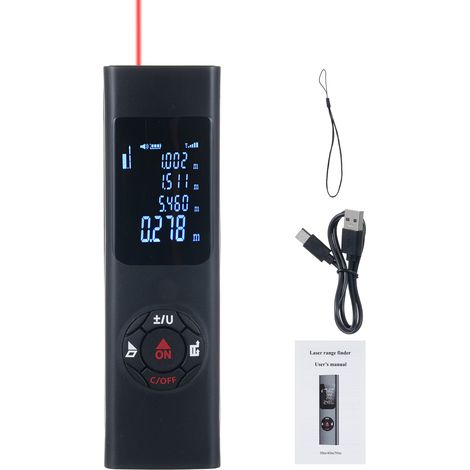 Mini télémètre laser haute précision, étanche IP54, mesure la distance, la surface et le volume, fonction Pythagore, avec écran LCD rétroéclairé (1/5)