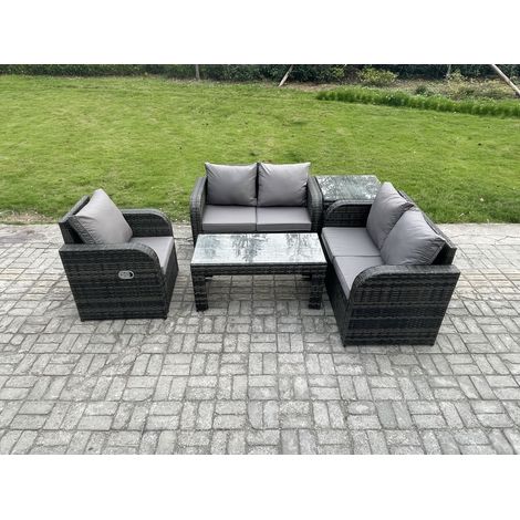 Fimous 5-Sitzer Gartenmöbelset Rattan Garten Sofa im Freien Tisch Sessel mit Gehärteter Glastisch Dunkelgrau Gemischt (1/5)