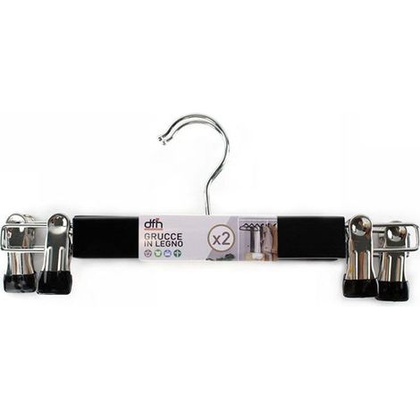 TrAdE Shop Traesio - Set 2 Grucce Pantaloni In Legno Nere Armadio Clip Antiscivolo Gonne Shorts Top - (1/2)