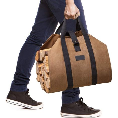Grand sac de transport en toile pour bûches, 99,1 x 45,7 cm, durable, imperméable, panier de rangement pour bûches, paniers de rangement en bois ciré, paniers de rangement en bois cirés avec (1/5)