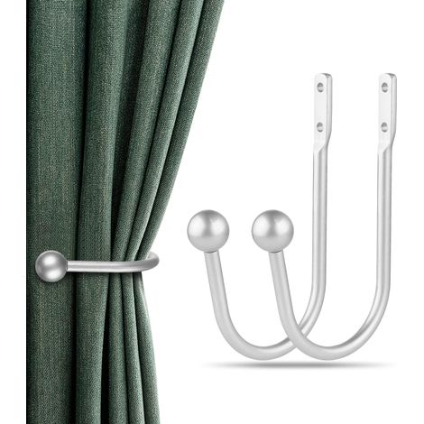 Embrasses de rideaux, lot de 2, supports muraux rétro argentés. (1/5)