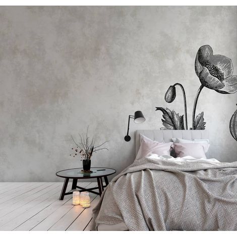Papier peint panoramique beige et gris pour salon | Tapisserie panoramique fleuri coquelicot | Papier peint panoramique floral vintage - 270 x 500 cm (5 pièces) (1/5)
