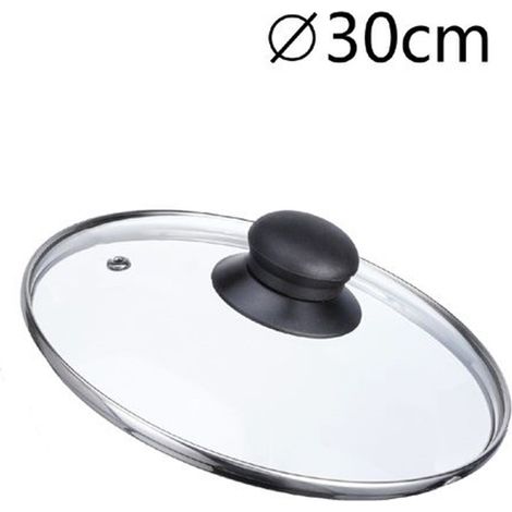 TRADE SHOP - Coperchio In Vetro Ricambio Per Pentola Padella ø16-18-20-22-24-26-30-32cm Pomello Nero - -diametro 30cm -