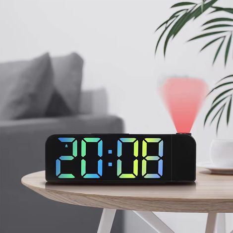 RéVeil Projection Chambre, RéVeil Projection Plafond avec Port Chargeur USB,Projecteur 180°, RéVeil De Chevet Double Son Projecteur pour Gros Dormeurs