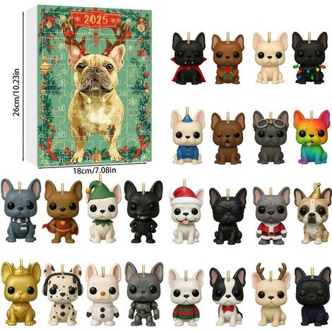 Französische Bulldogge Adventskalender 2025, 2D-Acryl-Hunde-Countdown-Kalender, Geschenk für Kinder – Modell B