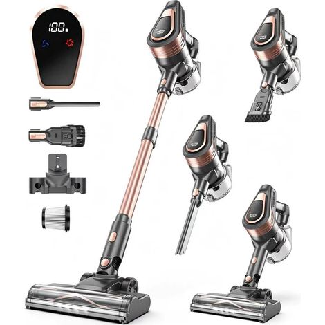 Aspirateur Balai sans Fil, 300W Aspirateur sans Fil Puissant, 45Min Autonomie, Brosse Anti-emmêlement, Batterie Amovible, Aspirateur sans Sac avec LED Écran pour Tapis Poils d'animaux Sol Dur(D) (1/5)