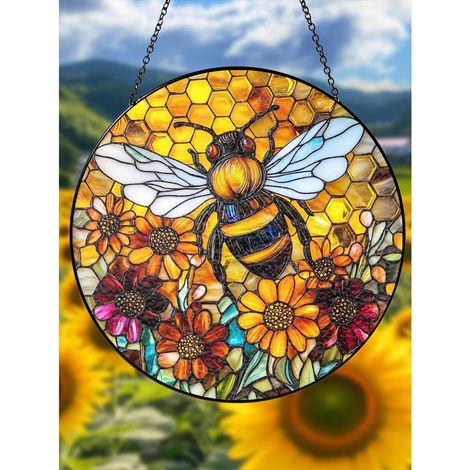 Attrape-soleil vitrail 12,5cm abeille, décoration maison et jardin (1/5)