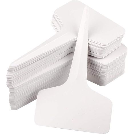 Lot de 100 Étiquettes de Jardinage en Plastique Blanc, 10x6 cm, Marqueurs pour Semis et Légumes, Résistantes à l'Eau, Usage Extérieur, pour Identification des Plantes (1/5)