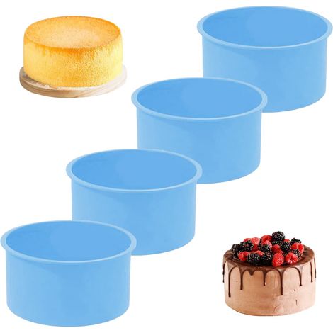 Lot de 4 moules à gâteau ronds en silicone 10 cm, antiadhésifs et démoulage facile, bleu. (1/5)