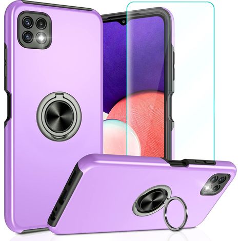 COVER PER SAMSUNG GALAXY A22 5G VIOLA RETRO SOLIDO + ANELLO (1/5)