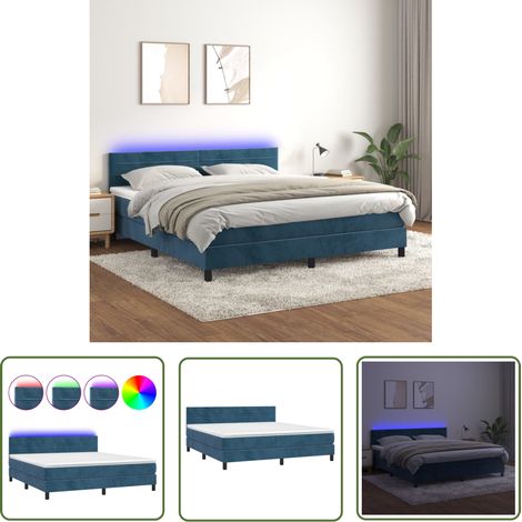 The Living Store Sommier à lattes de lit avec matelas LED Bleu foncé 180x200 cm - Lit Plateforme - Lit Design - Lit Velours - Lit Avec Éclairage Led - Sommier Tapissier (1/5)