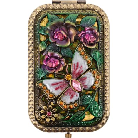 Miroir de Poche Vintage Pliable Rectangulaire Strass - Miroir Compact Cosmétique Rétro Maquillage pour Femme et Fille