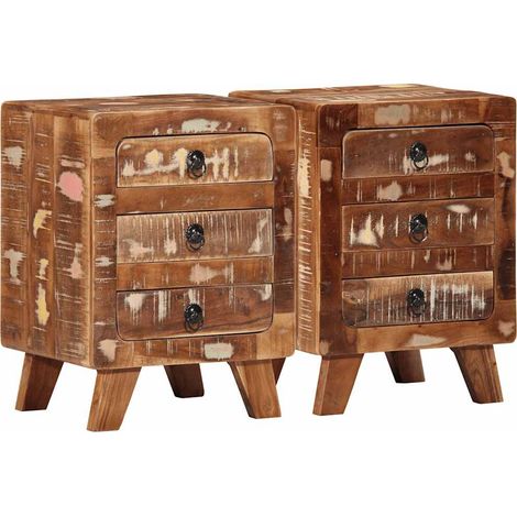 Mesilla de noche 2 uds-Mesita de noche-Mesapara Dormitorio 37x32x50 cm madera maciza reciclada (1/5)