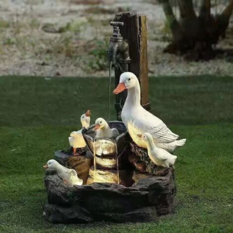 Fontaine canard en résine, statue solaire pour décoration de jardin