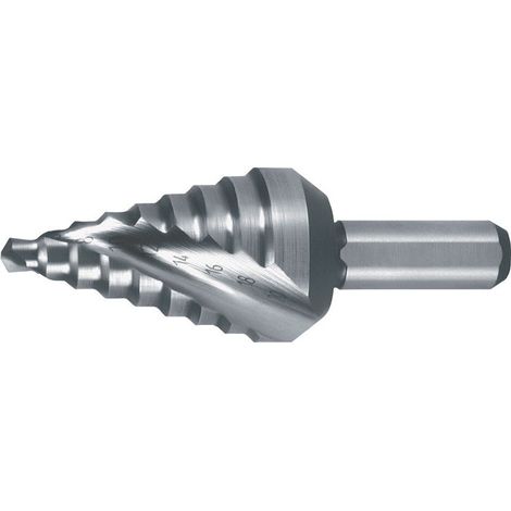 RUKO  Broca  escalonada  HSS  acanalada  en  espiral  con  punta  cruzada  corta  Ø  4  -  20  mm  -  101062