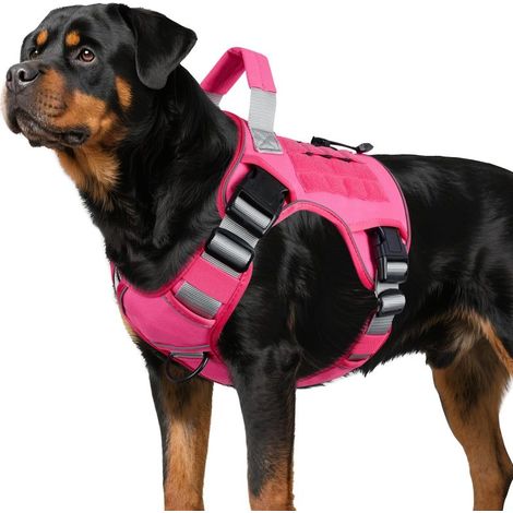 Harnais tactique anti-traction robuste avec poignée et bandes réfléchissantes pour grands chiens (Rose, XL) (1/5)