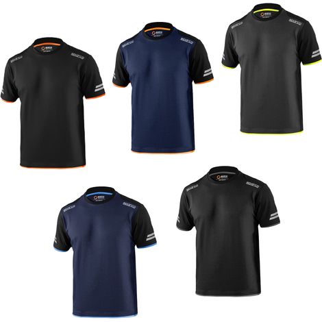 Sparco T-shirt Tech Tucson in cotone e poliestere colore Nero/Arancio fluo Tg.L con strisce riflettenti ad alta visibilita' effetto pique' Nero/Arancio fluo L (1/5)