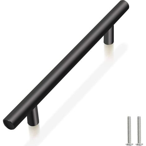 10 Pcs Black Stainless Steel Door Knobs, Furniture Handles with Screws for Drawer, Cabinet, Kitchen, Home Decor, Hole Spacing 160mm (1/5)