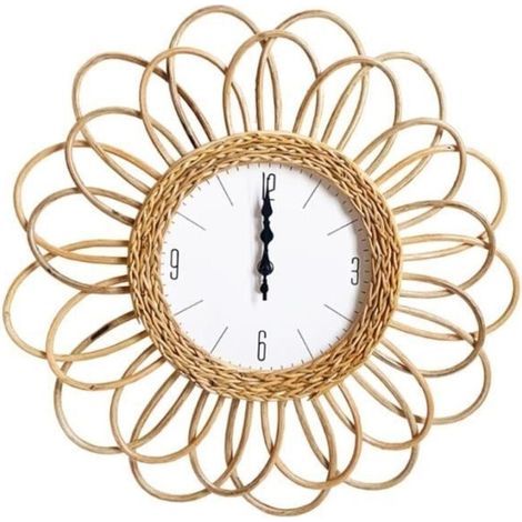 Orologio da parete con cornice in rattan intrecciato a mano - Design semplice - 20x45 cm - Per interni