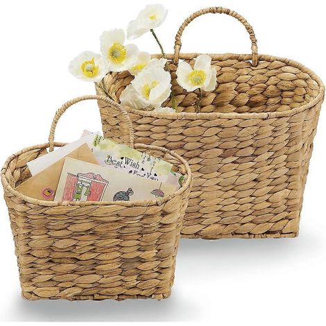 Ensemble de 2 paniers suspendus en osier pour le rangement, porte d'entrée, courrier, fleurs - Paniers muraux tressés pour le rangement (1/5)