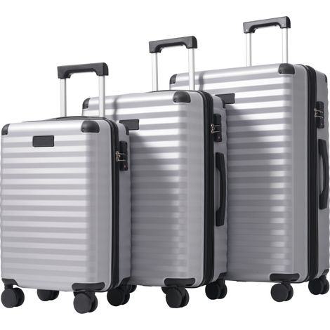 Set de 3 valises M, L et XL – grand volume extensible (L et XL) + coins de protection noirs renforcés, porte-gobelet rabattable (M), matériau ABS, serrure TSA, doubles roulettes pivotantes à 360°, set (1/5)