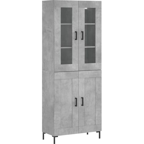 Buffet bahut commode armoire meuble de rangement organisateur cuisine salle de séjour salon haut 69,5 x 34 x 180 cm bois d'ingénierie gris