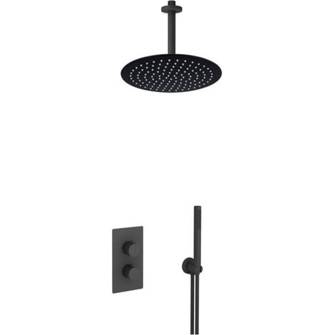 FugaFlow Eccelente Acces Ensemble de douche de tête encastré - thermostatique - bras de plafond - douche de tête 25cm - douchette à main sur barre -