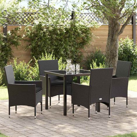 vidaXL Garten Essgruppe mit Kissen 5 pcs Schwarz Poly-Rattan (1/5)
