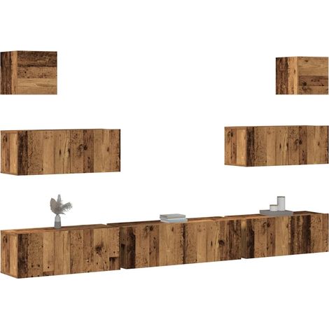 7-tlg. TV-Schrank-Set Wandmontage Altholz-Optik Holzwerkstoff