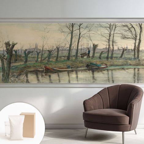 Papier peint intissé pour salon chambre à coucher peint imprimé Installation facile - Colle incluse gratuite Paysage hivernal 250x104 cm (1/5)