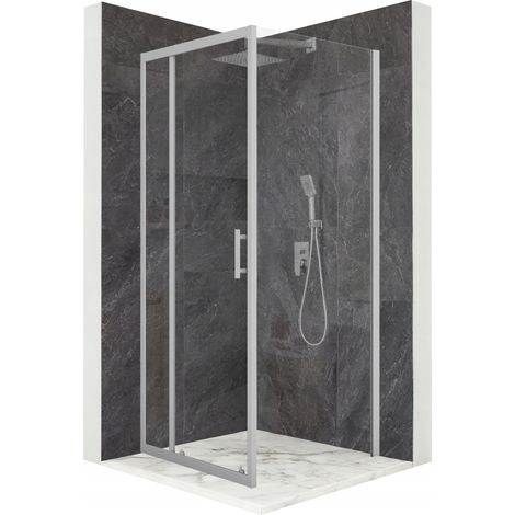 Cabine de douche - 100 x 100 x 195 cm - Verre de sécurité trempé 6 mm - Chrome - Portes coulissantes (1/5)