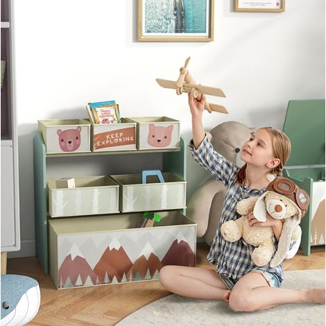 Mueble de almacenamiento infantil con 6 cajas de tela, 63 x 30 x 66 cm, verde HAVRYA (1/4)