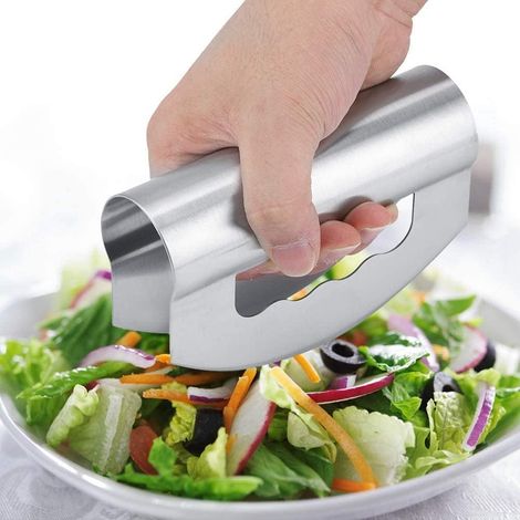Hachoir double tranchant pour salade en acier inoxydable coupe légumes pour cuisine et repas outil pour préparer les crudités (1/5)