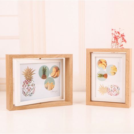 Cadre Photo - Double Face - Rotation Manuelle - Verre Acrylique Transparent - Style Nordique Rustique - Pour Bureau ou Intérieur - 6 Pouces / 7 Pouces / 8 Pouces (1/5)