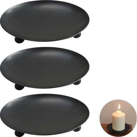 Kerzenhalter, Kerzenständer, flache Metallkerzenständer, Kerzenteller, schwarze Kerzenteller, runde Retro-Säulenkerzenständer für die Heimpartydekoration (1/5)