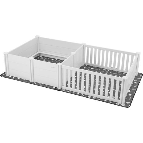 Boîte de mise bas pour chiens 93,3x48,4x18,1 pouces, parc en PVC pour chiots avec porte réglable et tapis lavable, design 2 pièces (1/5)