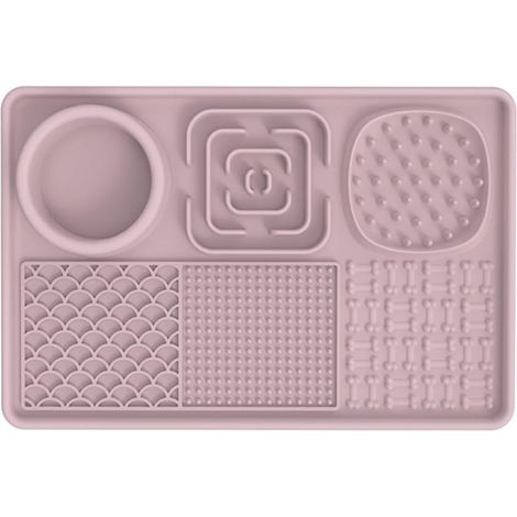 Tapis à lécher en silicone à alimentation lente pour chats et chiens, design antidérapant, facile à rincer et à nettoyer (rose)