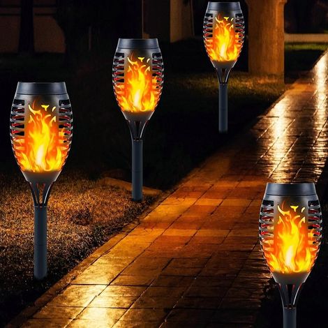 LaBlanc - Pack de 4 luces LED solares con llamas, cálidas y parpadeantes, resistentes al agua, para jardín, iluminación de paisajes, encendido y apagado automático para caminos y patios (color cálido) (1/5)