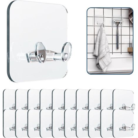 Lot de 20 crochets adhésifs multifonctions pour fiches électriques - Transparent, crochets auto-adhésifs sans perçage, organiseur de câbles électriques pour prise murale de cuisine (1/5)