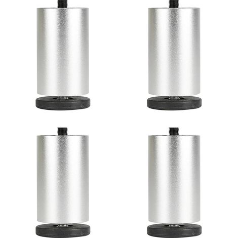 Pied de Table Pied Meuble Pieds de canapé, Pieds remplaçables pour Meubles, Pieds Ronds réglables, Pieds en Alliage d'aluminium, Noir/Or/Argent, Pieds de Table de Chevet, Portant 300 kg, Sil (1/5)