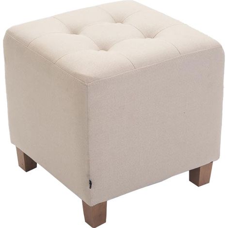 Sgabello basso poggiapiedi imbottito in tessuto panna piedi in legno 45x46 cm 100000059