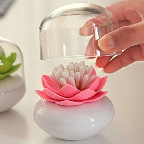 Elkuaie Boîte de rangement pour cotons-tiges – Mini boîte de rangement créative anti-poussière – Multifonctionnelle et décorative – 1 pièce – Rose (1/5)