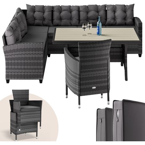 Salon de Jardin en polyrotin 8 Personnes Mobilier de Jardin avec Coussins Meuble Extérieur Mobilier de Terrasse Résine Tressée Gris (1/5)