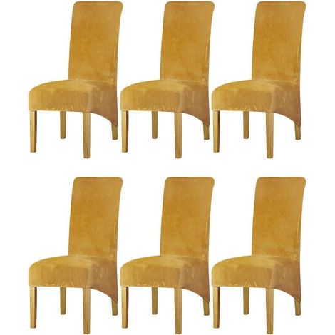 Samt Stuhlhussen 6er Set, abnehmbar, waschbar, dehnbar, Senfgelb (1/5)