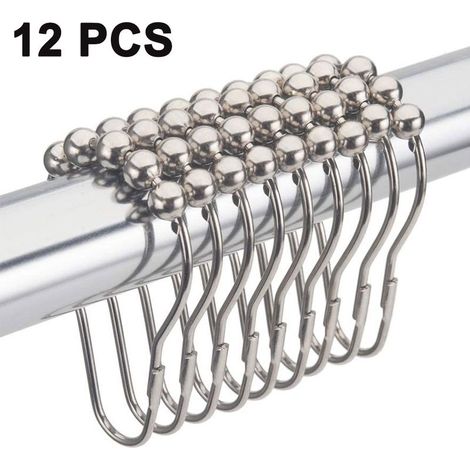 Anneaux de fixation pour rideau de douche, anneaux métalliques antirouille pour tringles et rideaux de douche - Lot de 12 (1/4)