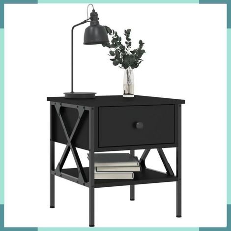 825953 Table de chevet noir 40x42x45 cm bois d’ingénierie (1/5)