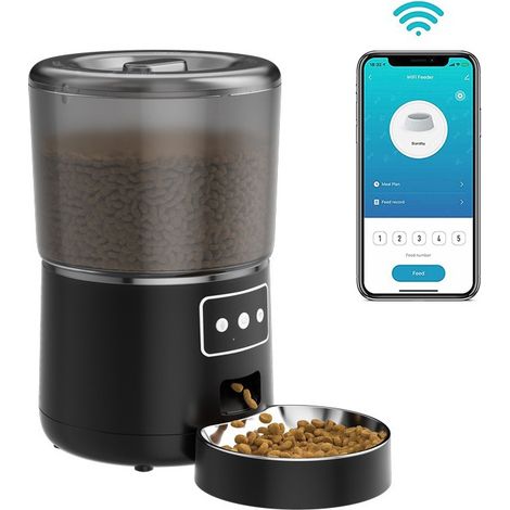 Distributeur automatique de nourriture pour chat 4L, distributeur de nourriture pour chat et chien, application connectée, noir (1/5)