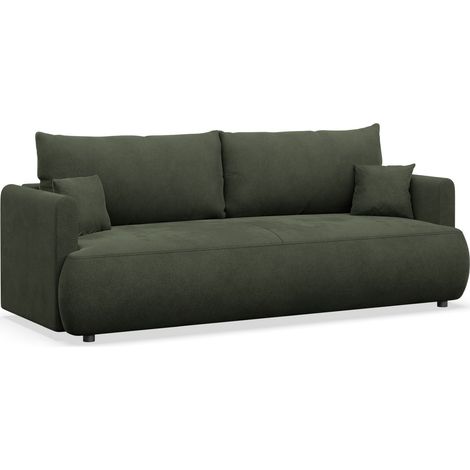Selsey Ovo Mini – 3-Sitzer Schlafsofa mit Bettkasten, Velours Easy-Clean, olivgrün (1/5)