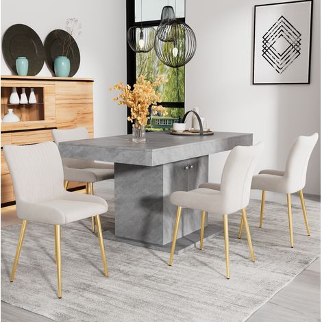 Esszimmerstuhl aus Samt in Beige und Gold, 4er-Set, 5 Min. Montage,0×0×0cm (1/5)